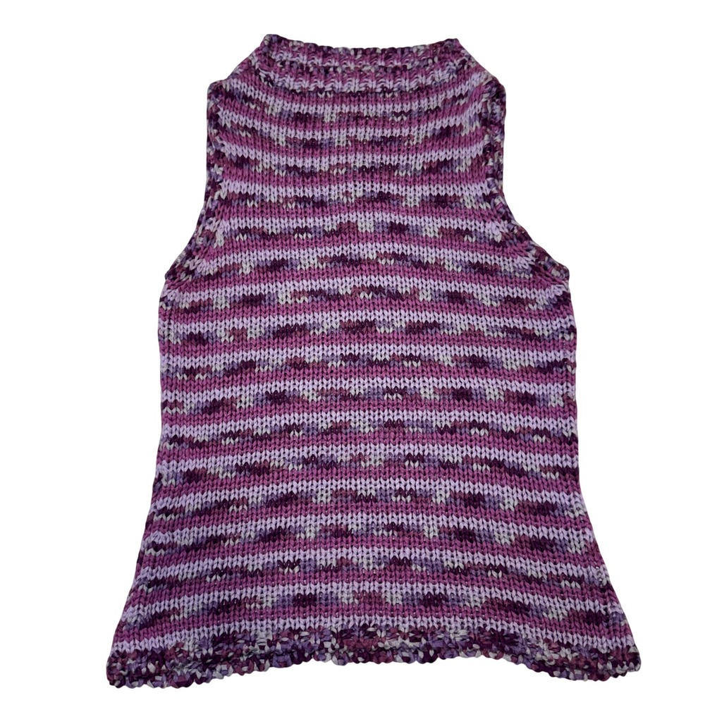 Vtg Pin Up Crochet Knit Tank Top M Purple MockNeck Space Dye Y2K 90s Cottagecore